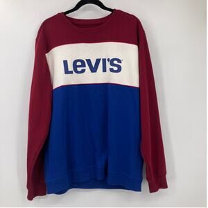 Levi's Red Maroon Blue White Colorblock Logo Crew Neck Long Sleeve Sweatshirt